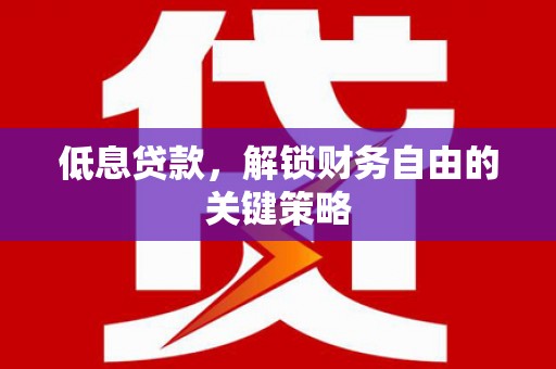 高邮低息贷款，解锁财务自由的关键策略